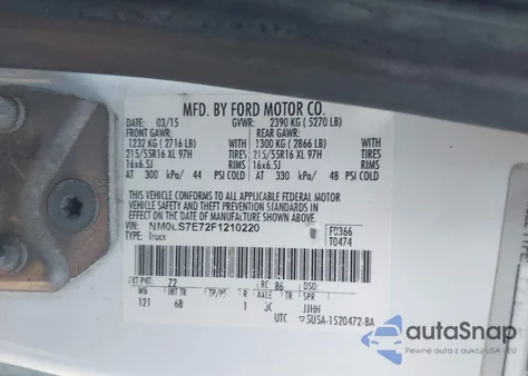 2015 Ford Transit Connect Xl z USA, uszkodzony, nr VIN NM0LS7E72F1210220